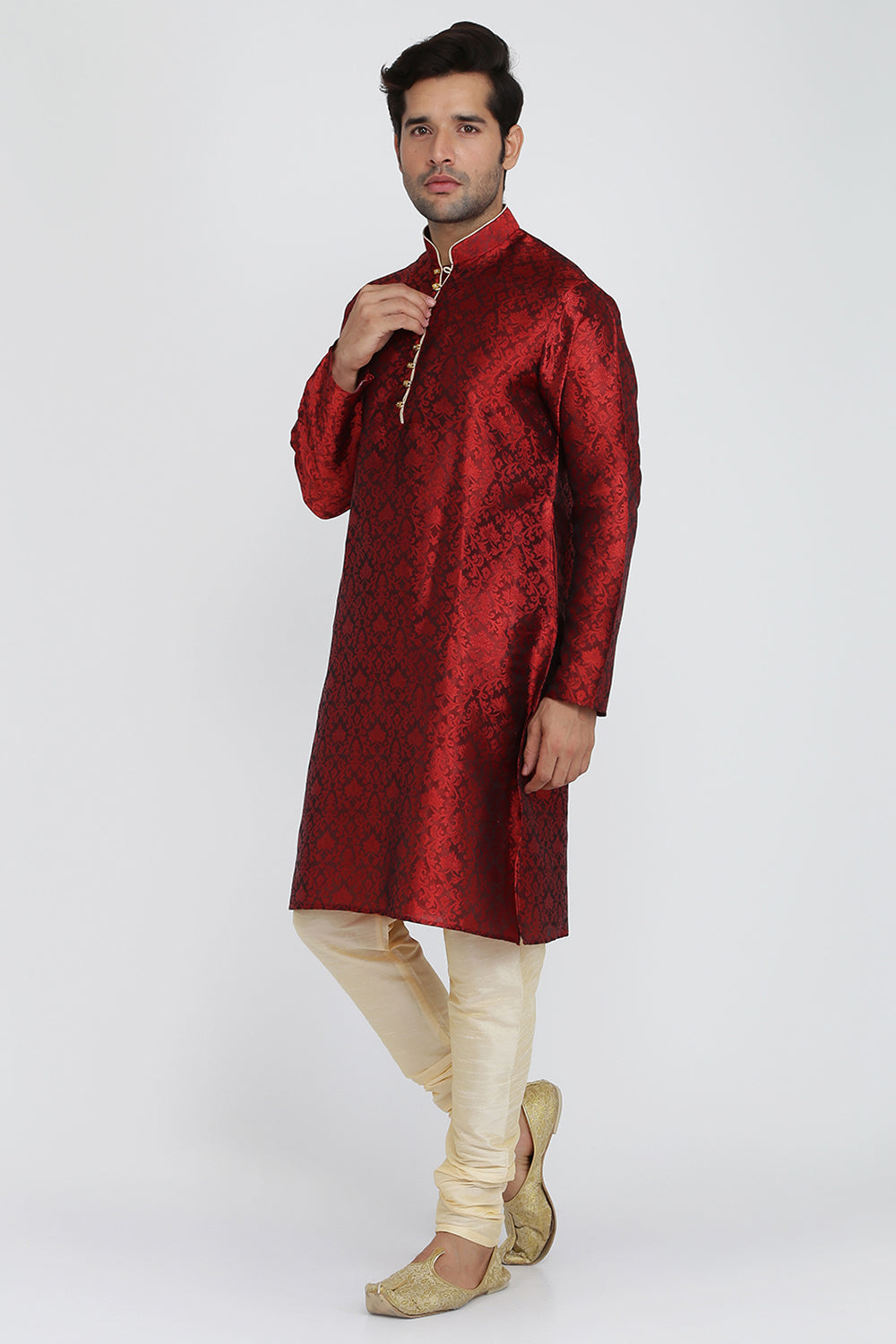 Mens Jacquard Silk Kurta Pyjama Set