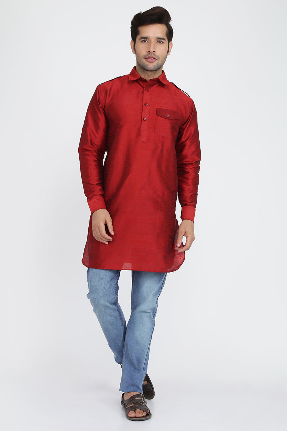 Mens Silk Blend Pathani Kurta