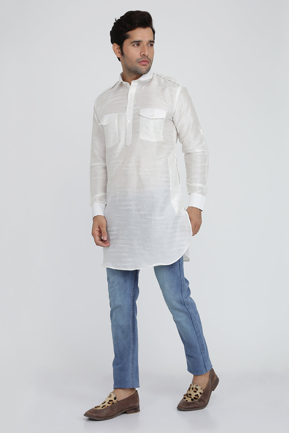 Mens Silk Blend Pathani Kurta