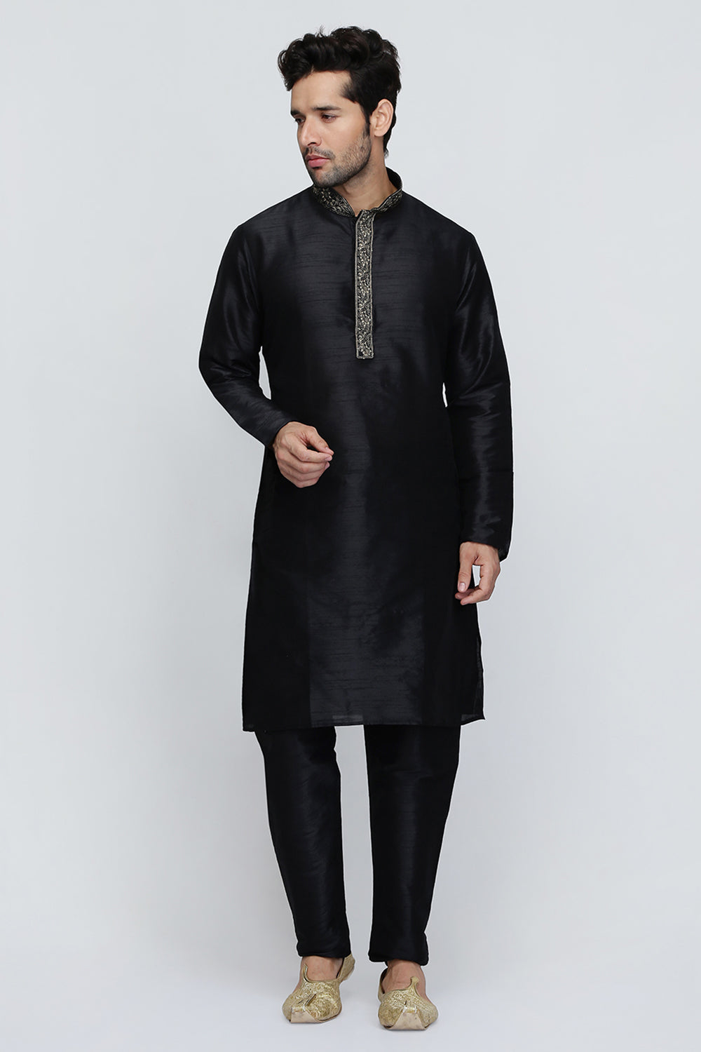 Mens Raw Silk Embroidered Kurta Pyjama Set