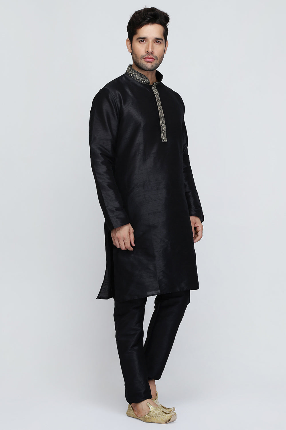 Mens Raw Silk Embroidered Kurta Pyjama Set