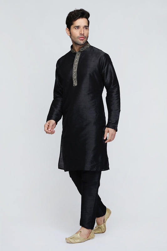 Mens Raw Silk Embroidered Kurta Pyjama Set