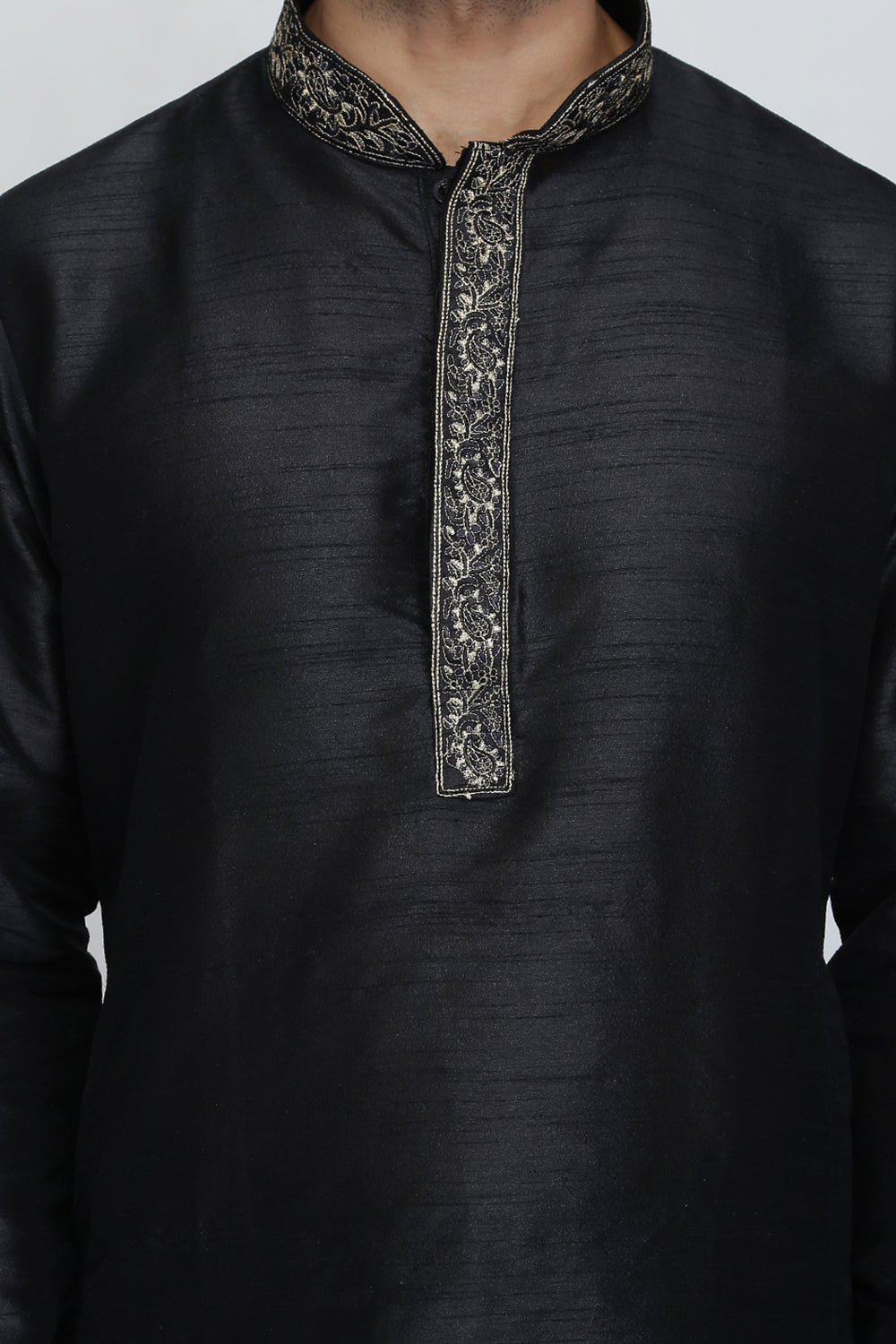 Mens Raw Silk Embroidered Kurta Pyjama Set