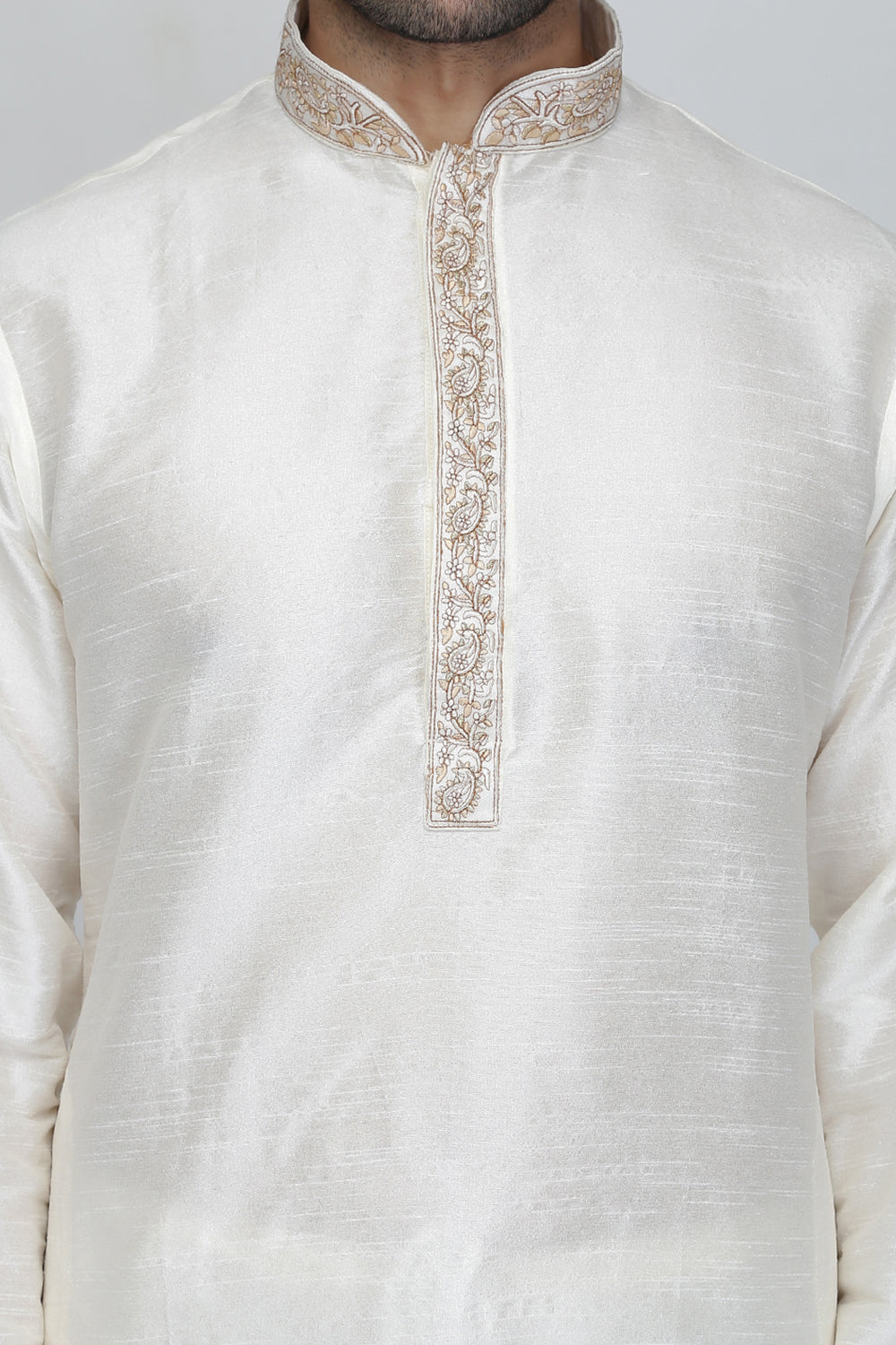 Mens Raw Silk Embroidered Kurta Pyjama Set