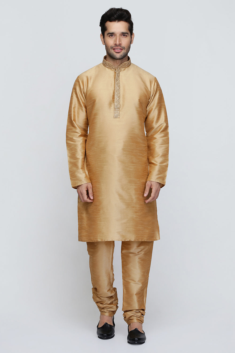 Mens Raw Silk Embroidered Kurta Pyjama Set