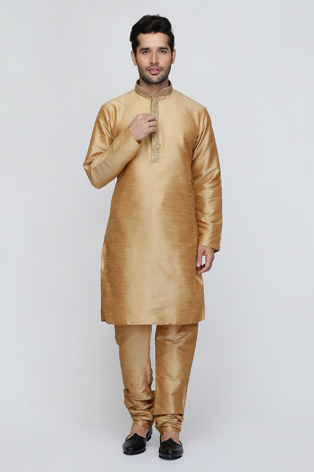 Mens Raw Silk Embroidered Kurta Pyjama Set