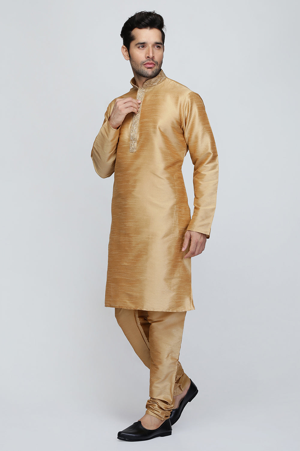 Mens Raw Silk Embroidered Kurta Pyjama Set