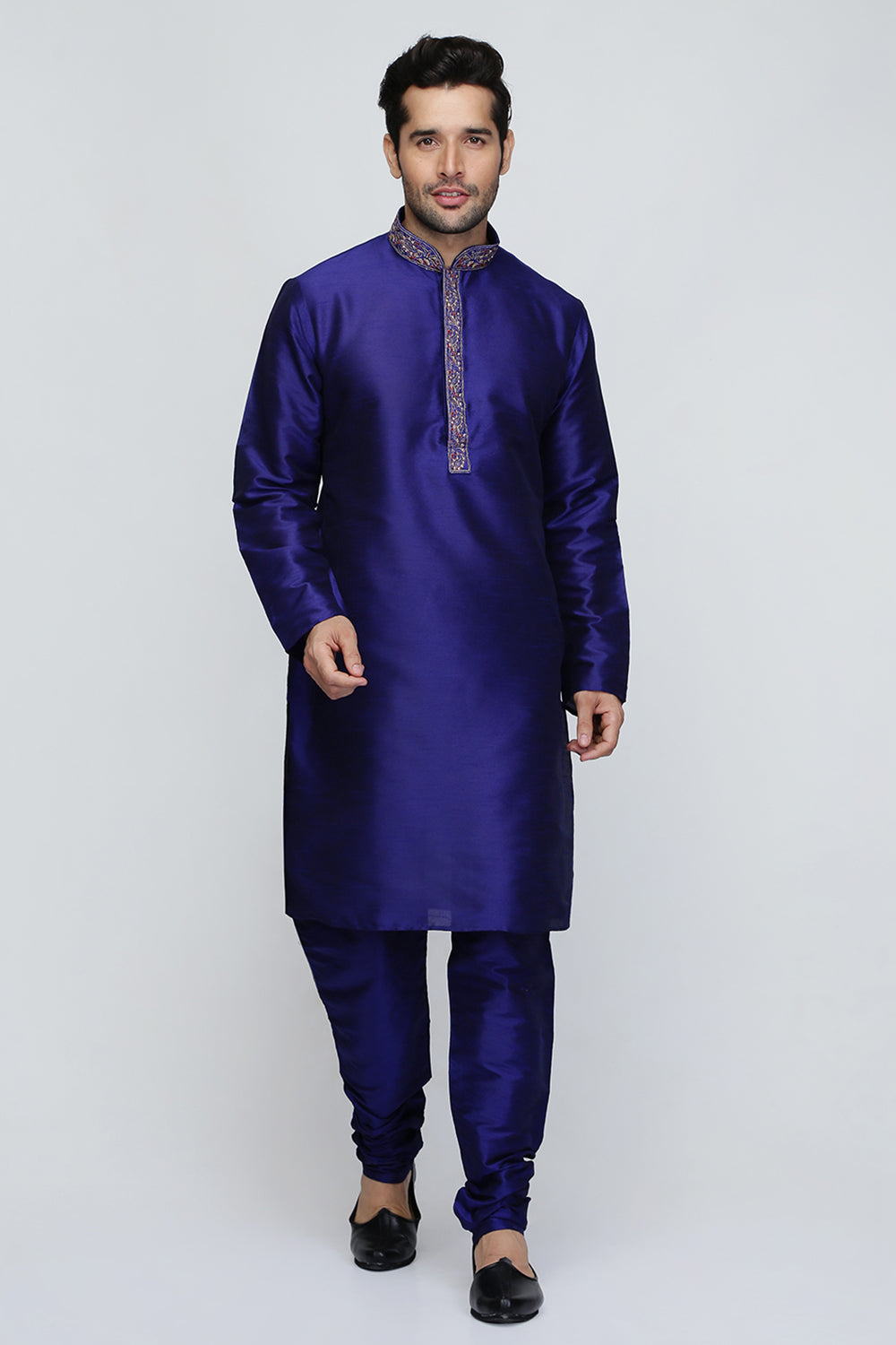 Mens Raw Silk Embroidered Kurta Pyjama Set