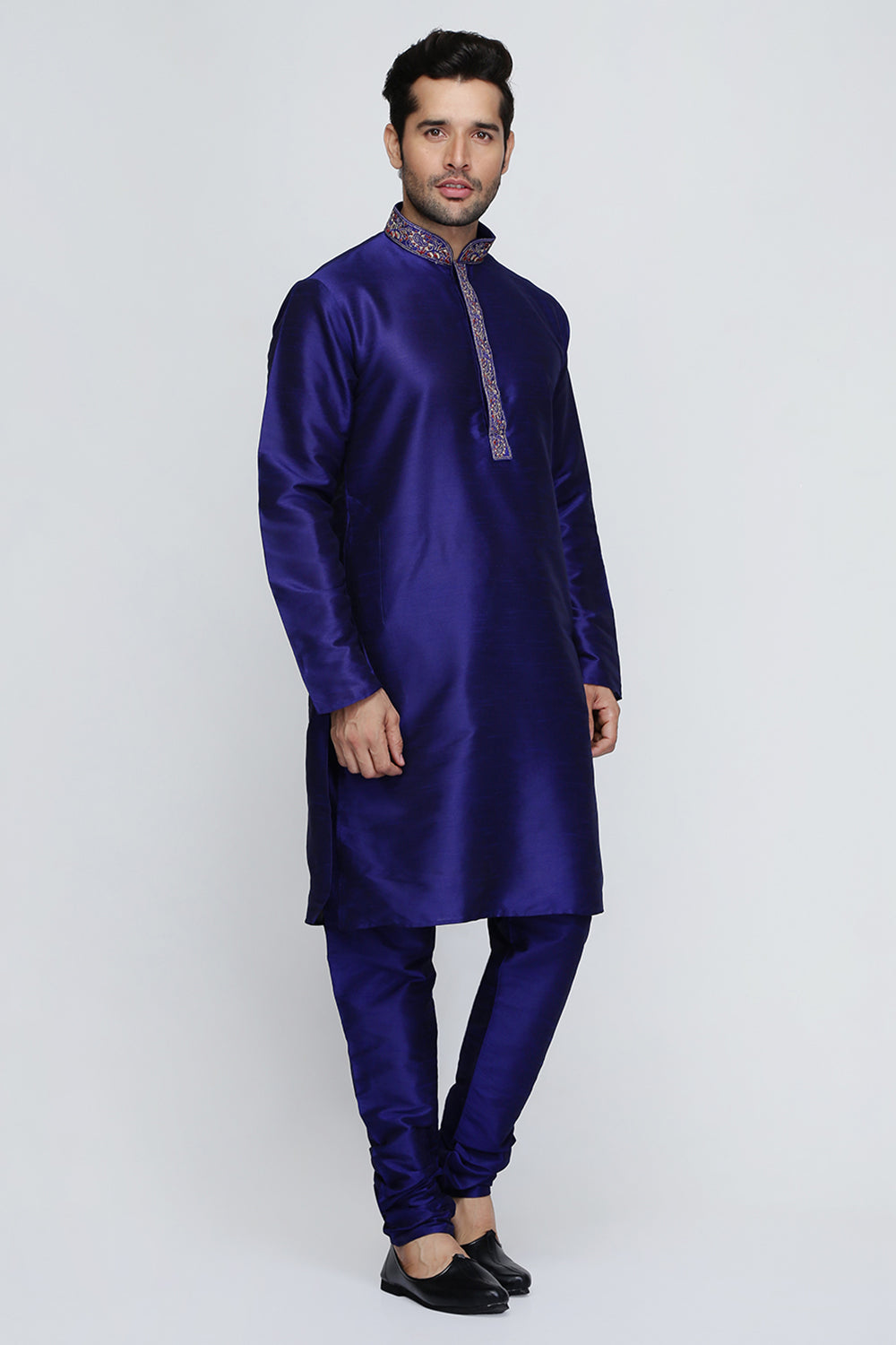 Mens Raw Silk Embroidered Kurta Pyjama Set