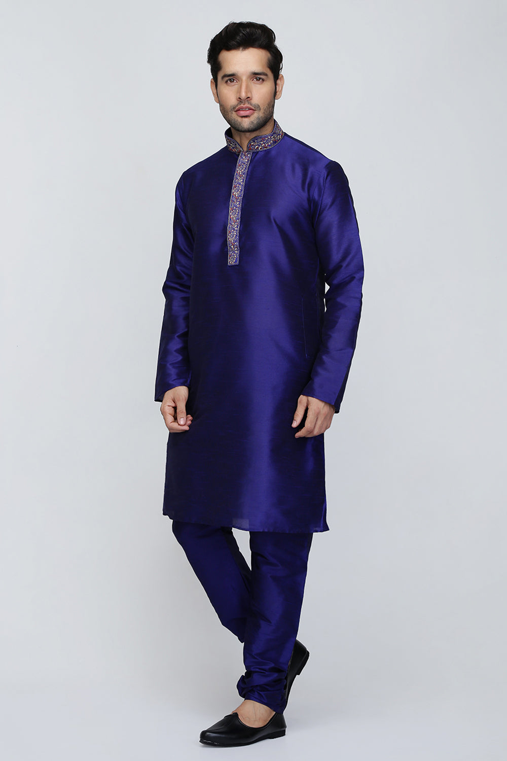 Mens Raw Silk Embroidered Kurta Pyjama Set