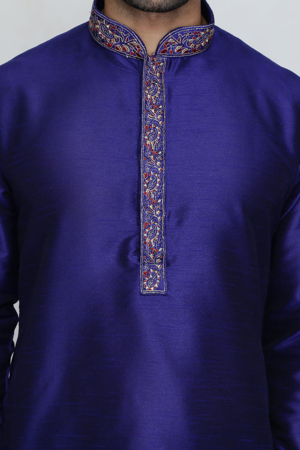 Mens Raw Silk Embroidered Kurta Pyjama Set