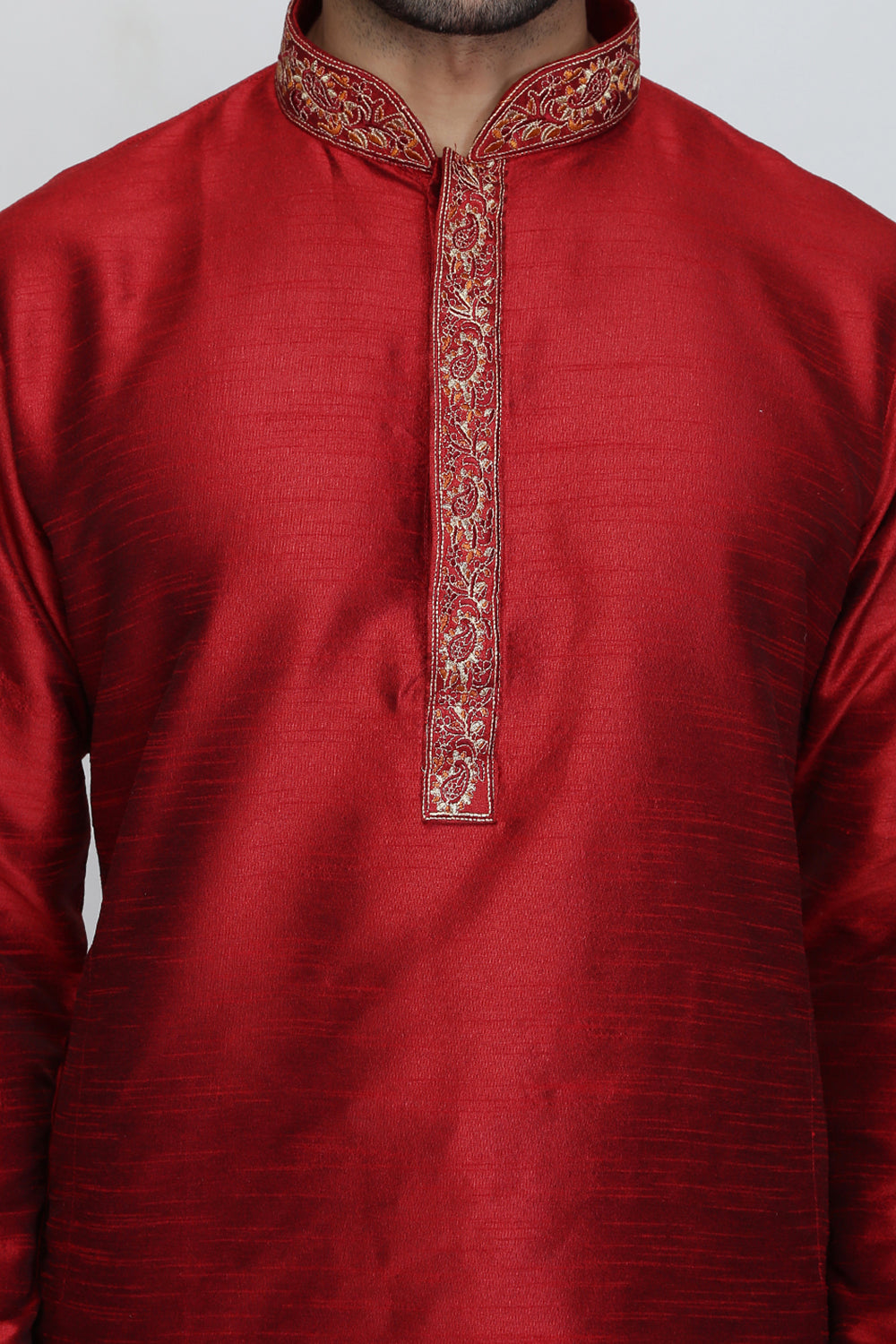 Mens Raw Silk Embroidered Kurta Pyjama Set