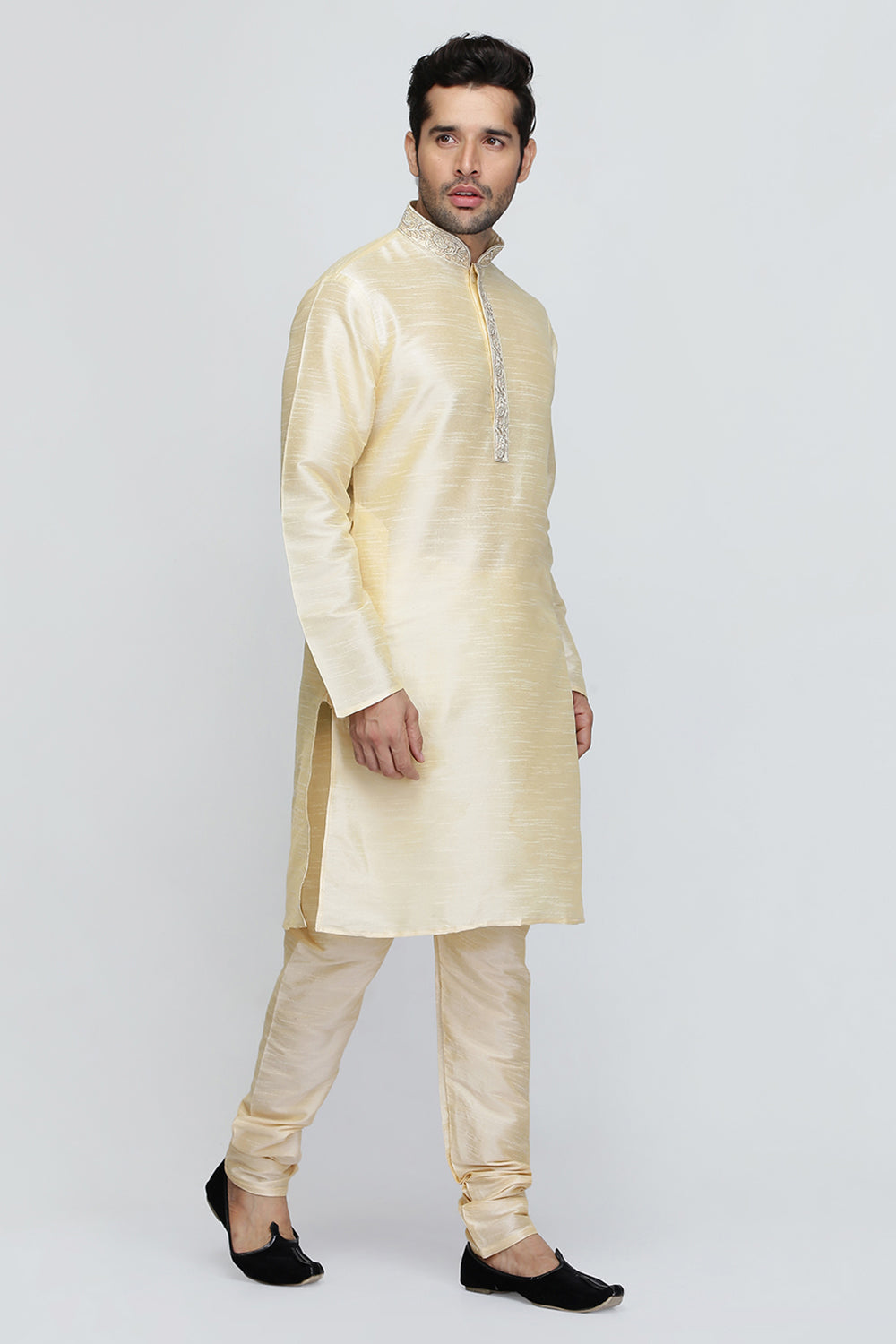 Mens Raw Silk Embroidered Kurta Pyjama Set