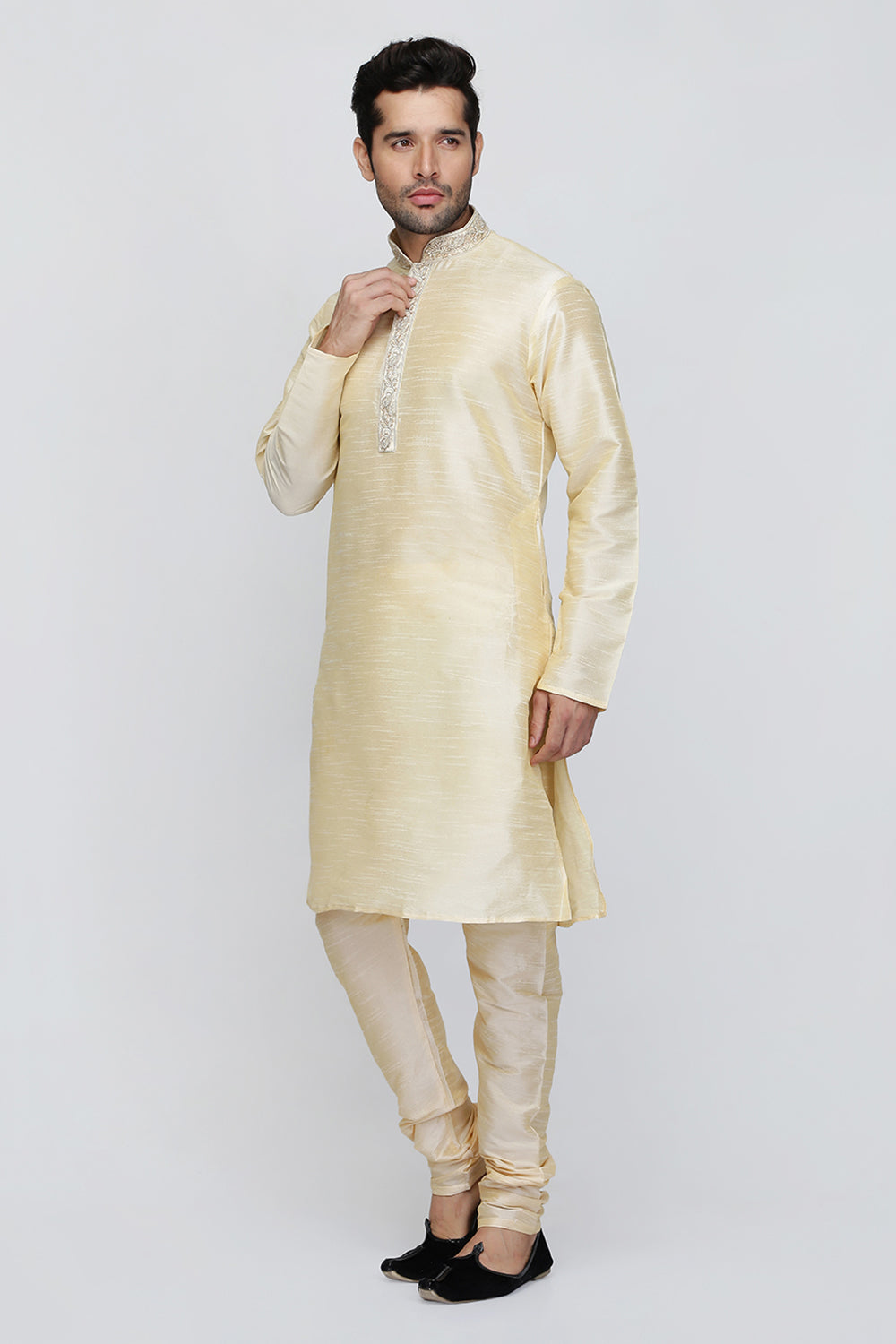 Mens Raw Silk Embroidered Kurta Pyjama Set