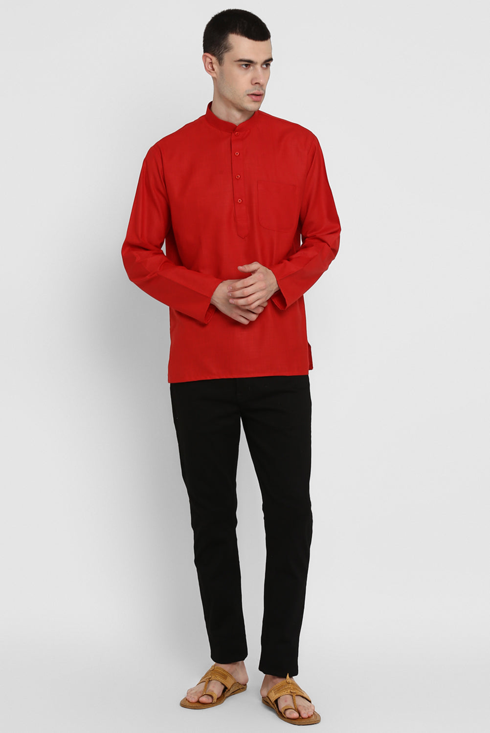 Mens Mandarin Collar Short Kurta