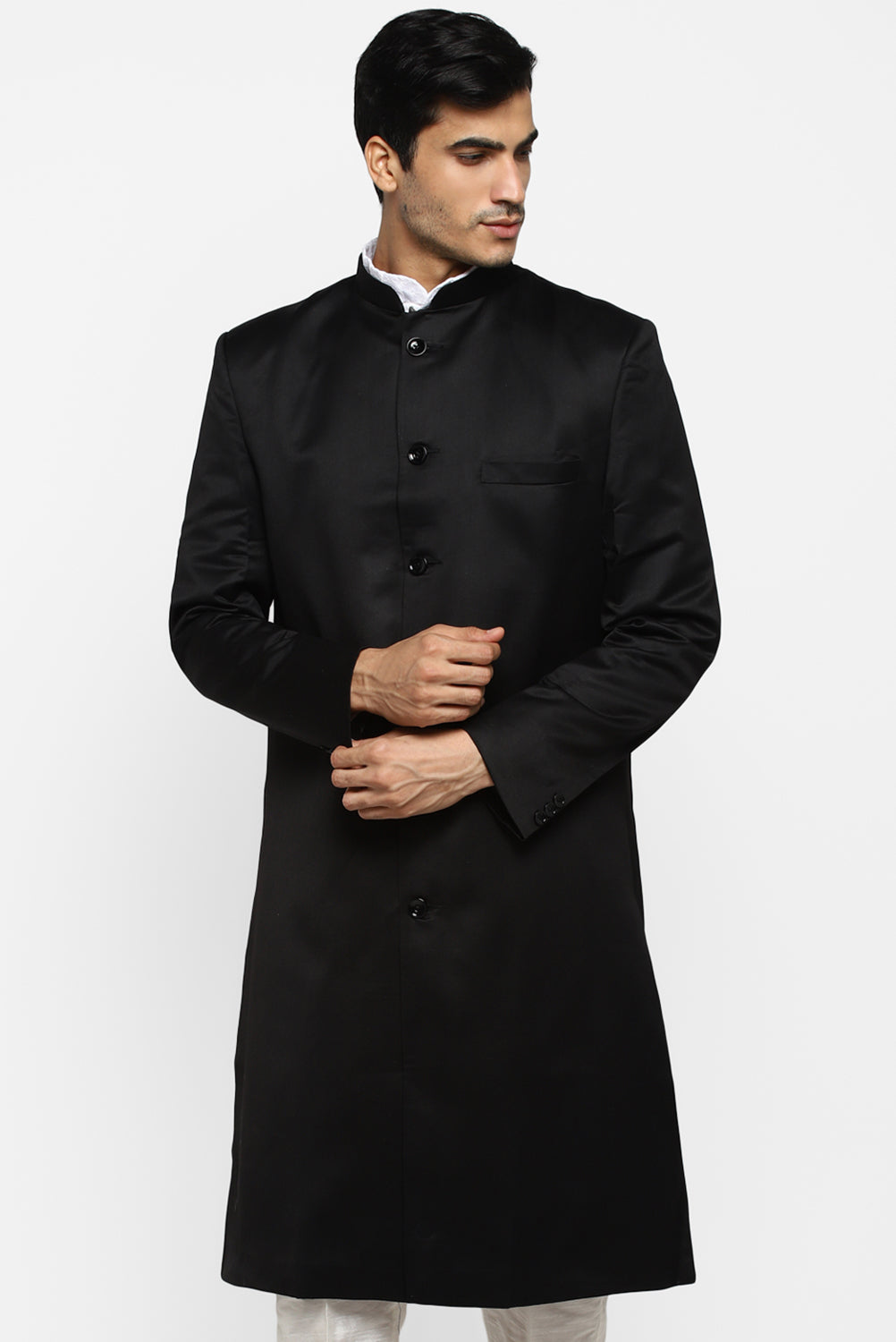 Mens Solid Indowestern Sherwani With Pajamas