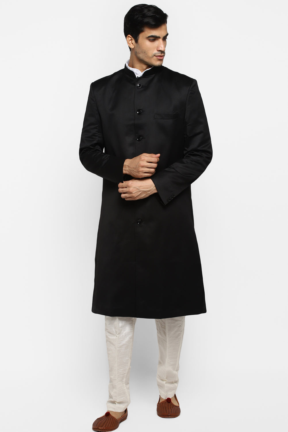 Mens Solid Indowestern Sherwani With Pajamas