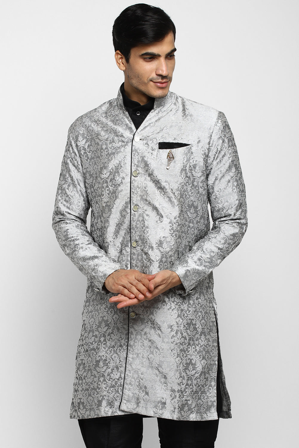 Mens Self Textured Indowestern With Pajamas