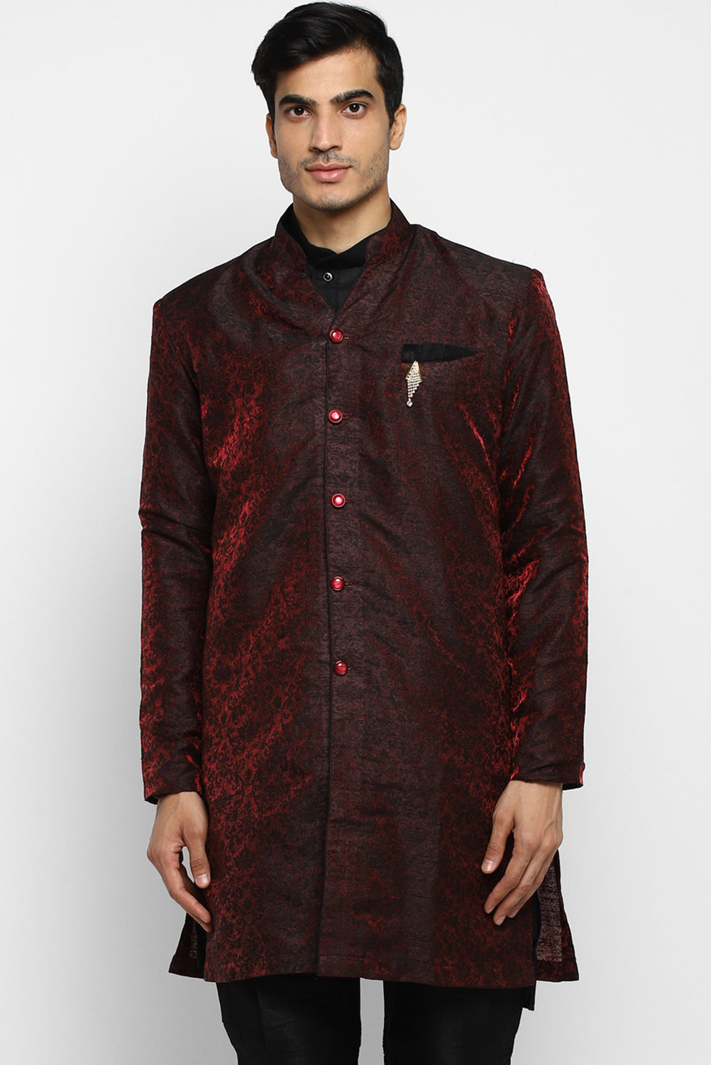 Mens Self Textured Indowestern With Pajamas