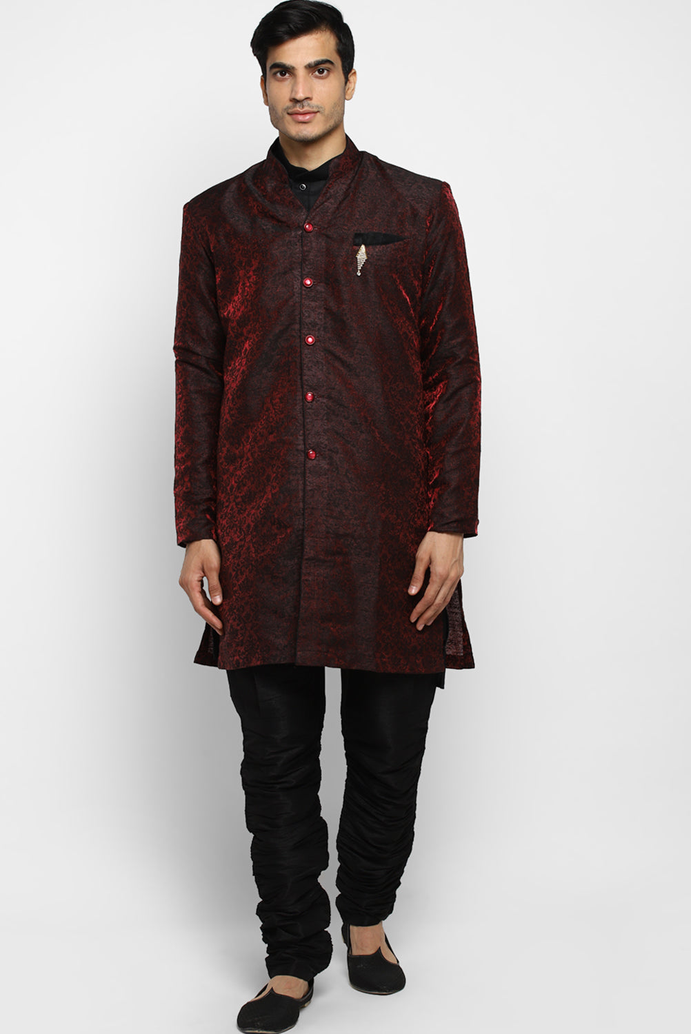 Mens Self Textured Indowestern With Pajamas