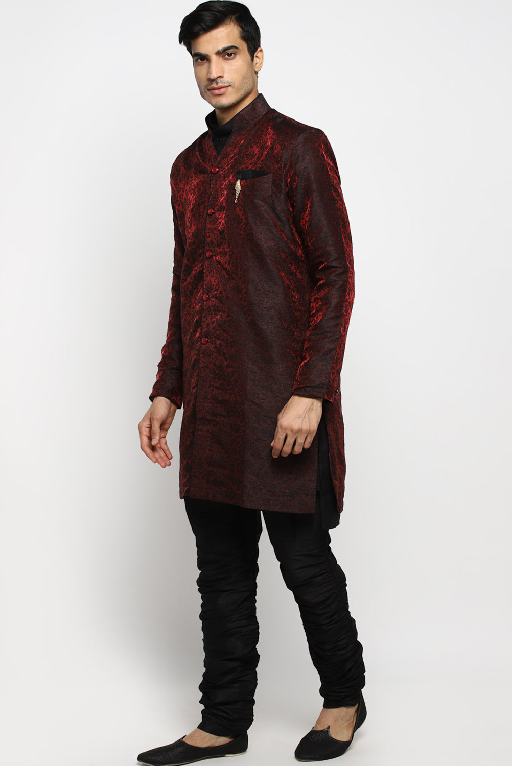 Mens Self Textured Indowestern With Pajamas