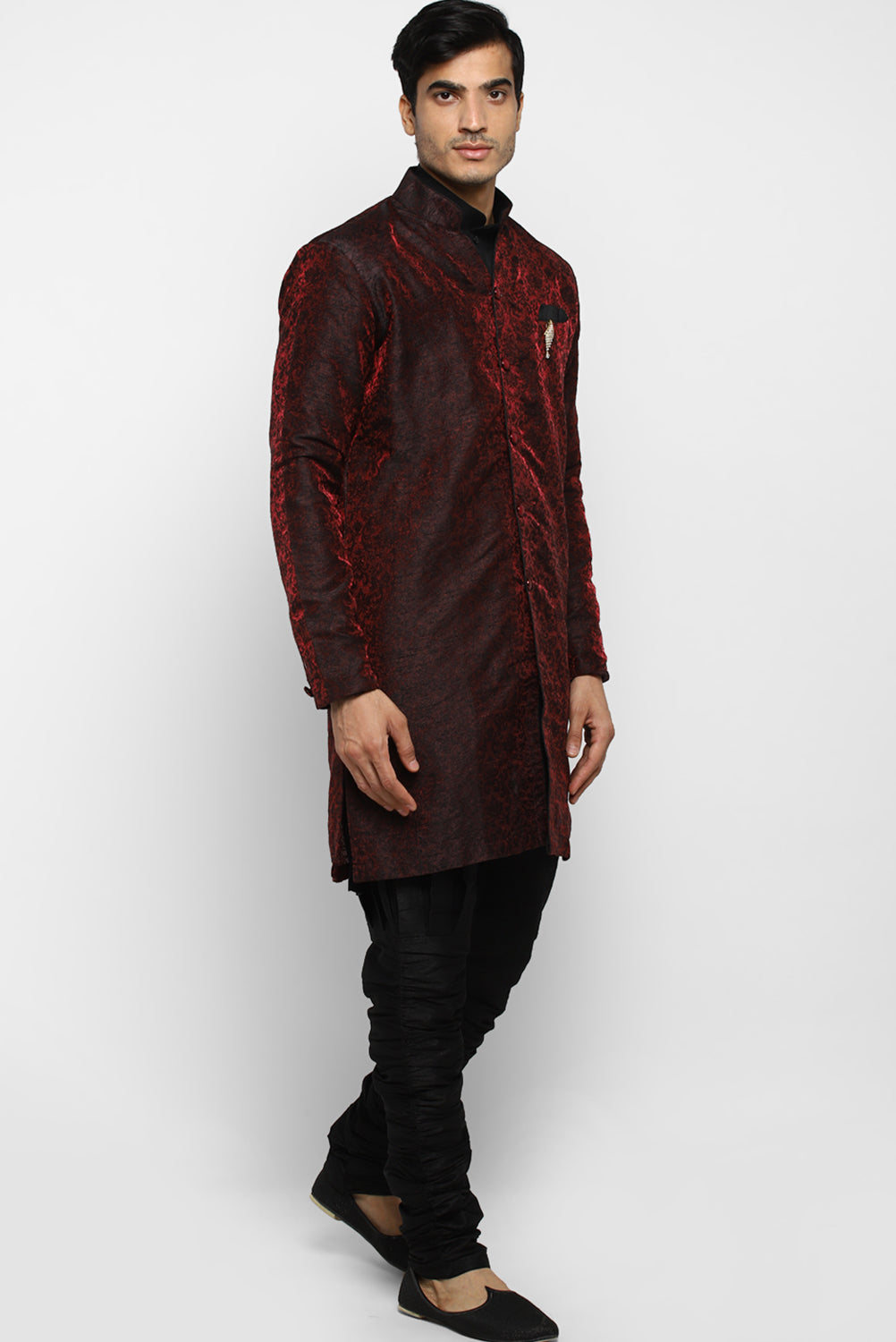 Mens Self Textured Indowestern With Pajamas