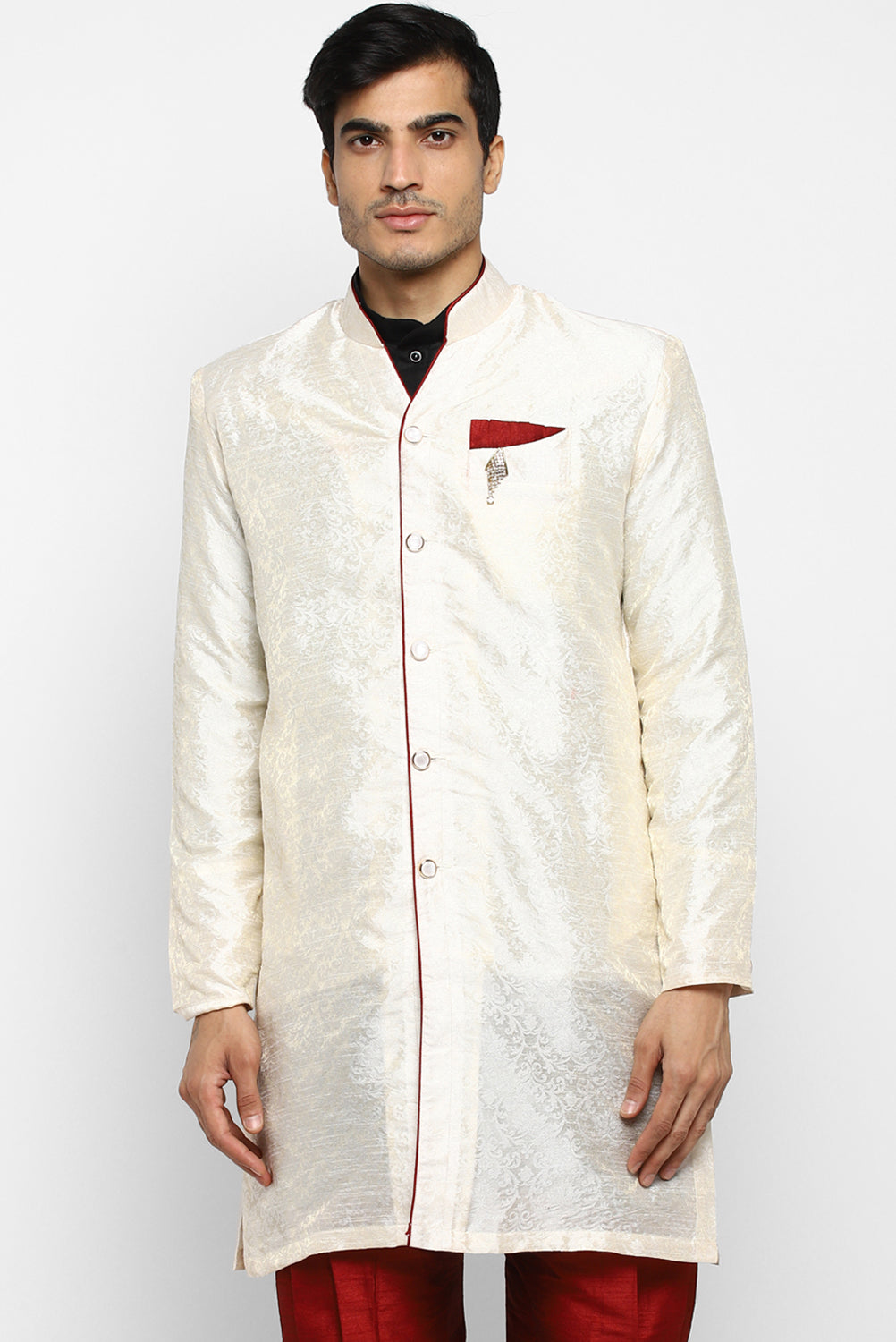 Mens Self Textured Indowestern With Pajamas