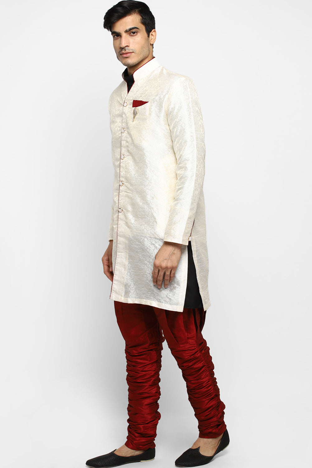 Mens Self Textured Indowestern With Pajamas