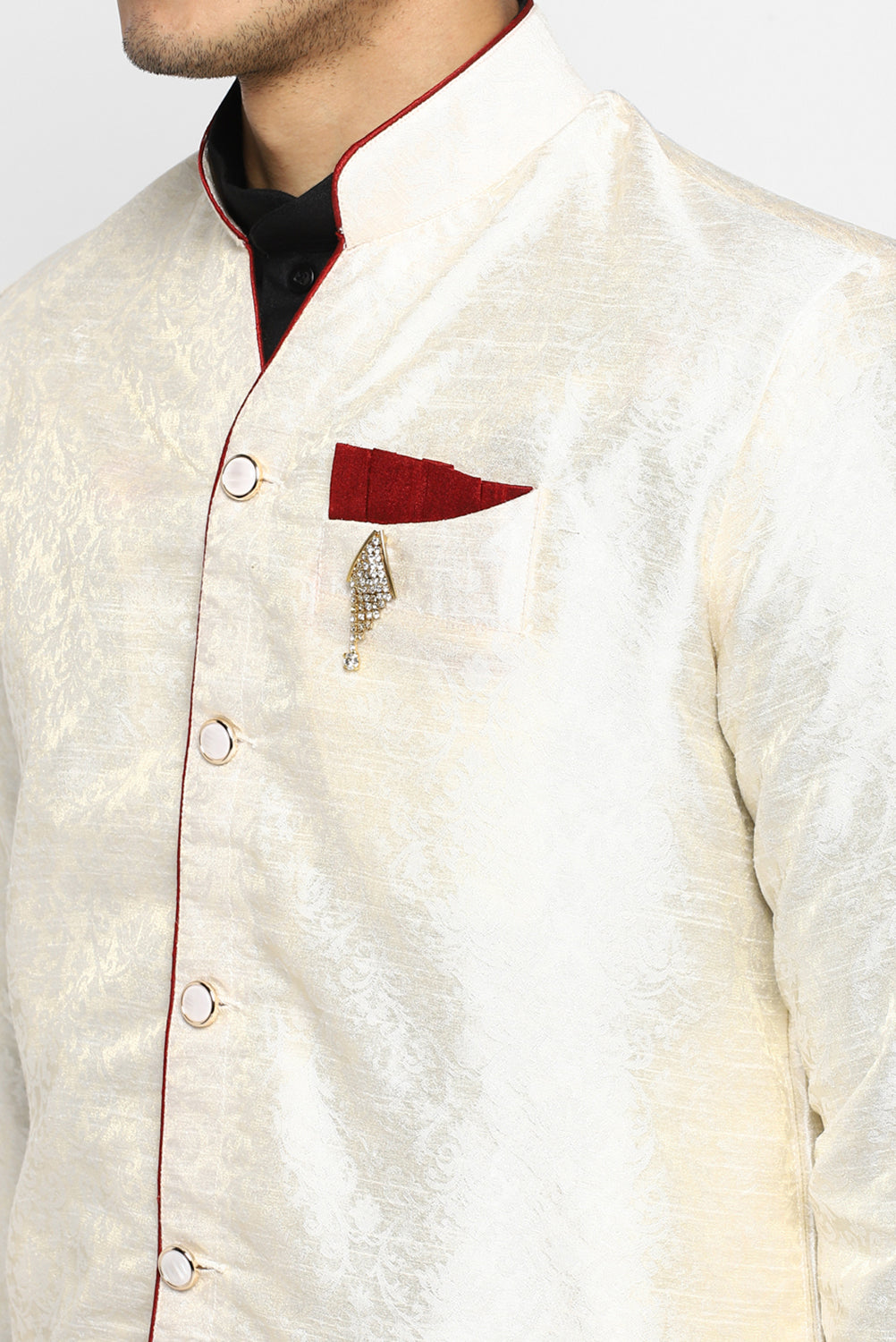 Mens Self Textured Indowestern With Pajamas