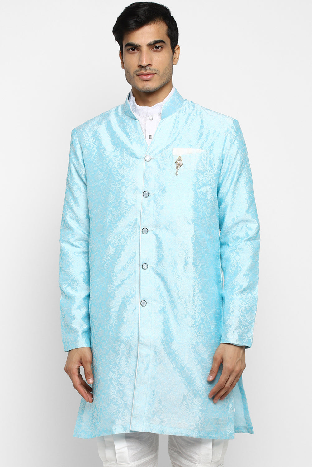 Mens Self Textured Indowestern With Pajamas