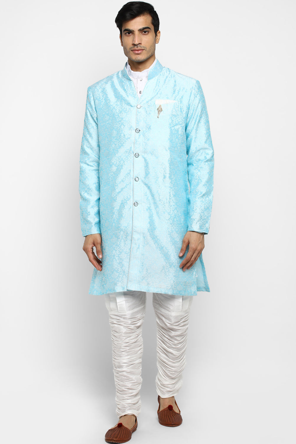 Mens Self Textured Indowestern With Pajamas