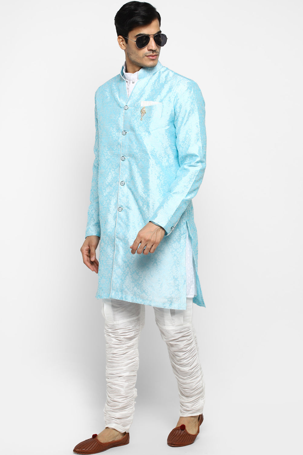 Mens Self Textured Indowestern With Pajamas