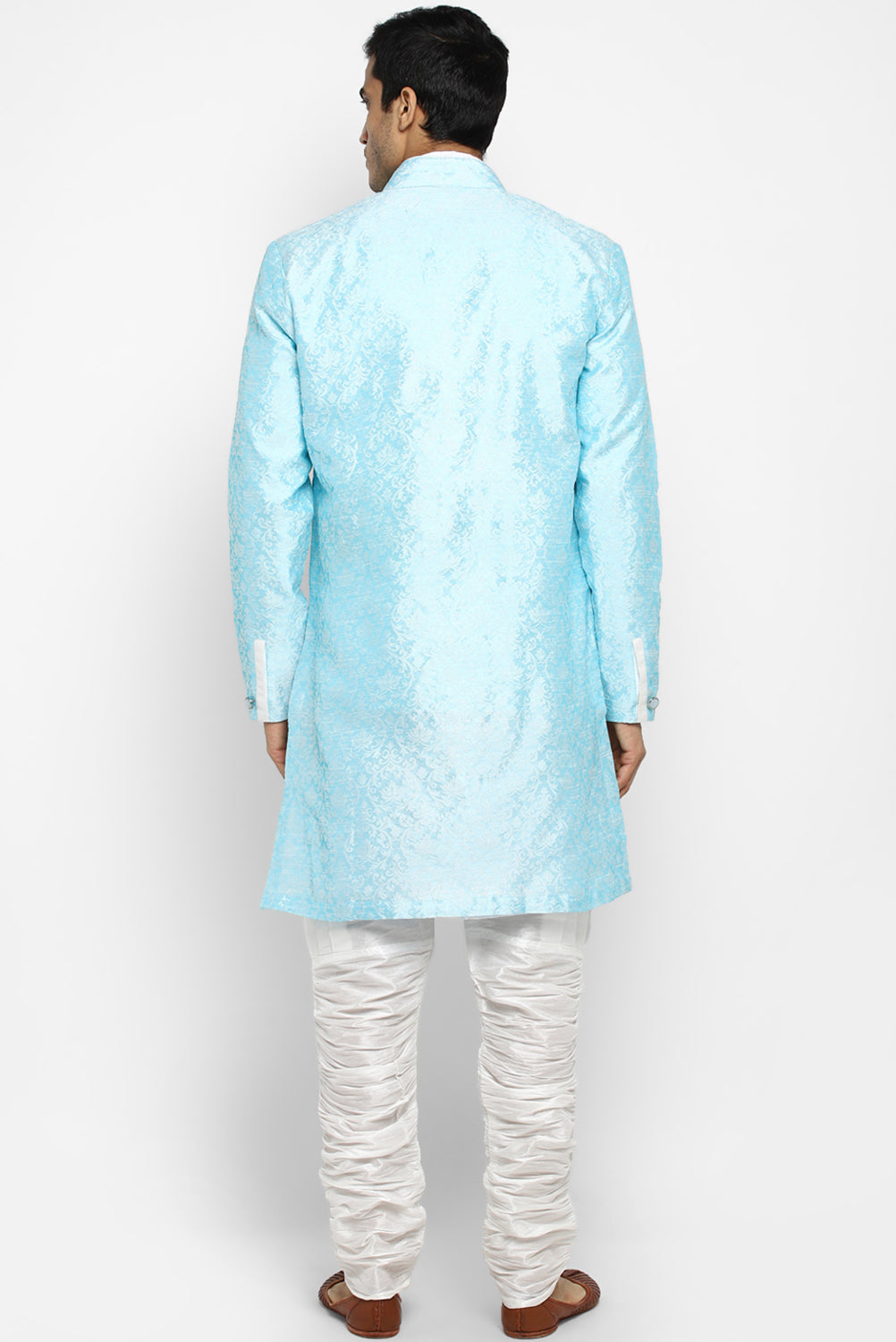 Mens Self Textured Indowestern With Pajamas