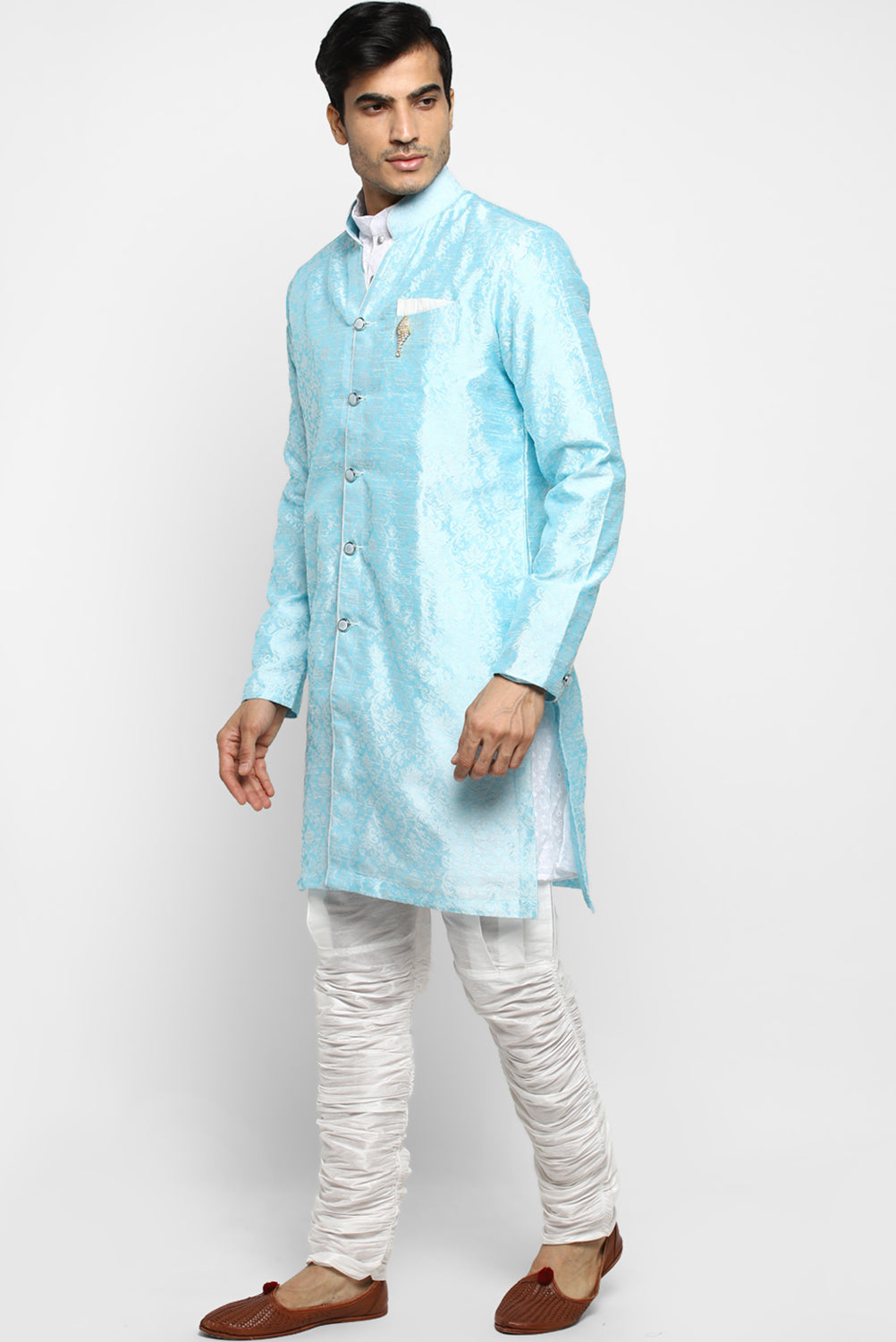 Mens Self Textured Indowestern With Pajamas