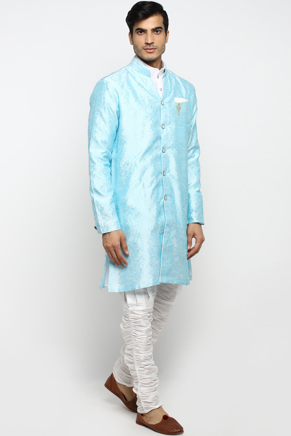 Mens Self Textured Indowestern With Pajamas