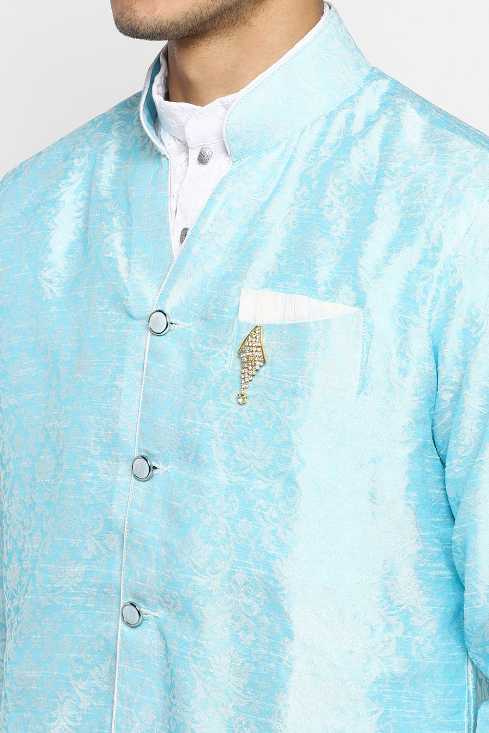 Mens Self Textured Indowestern With Pajamas