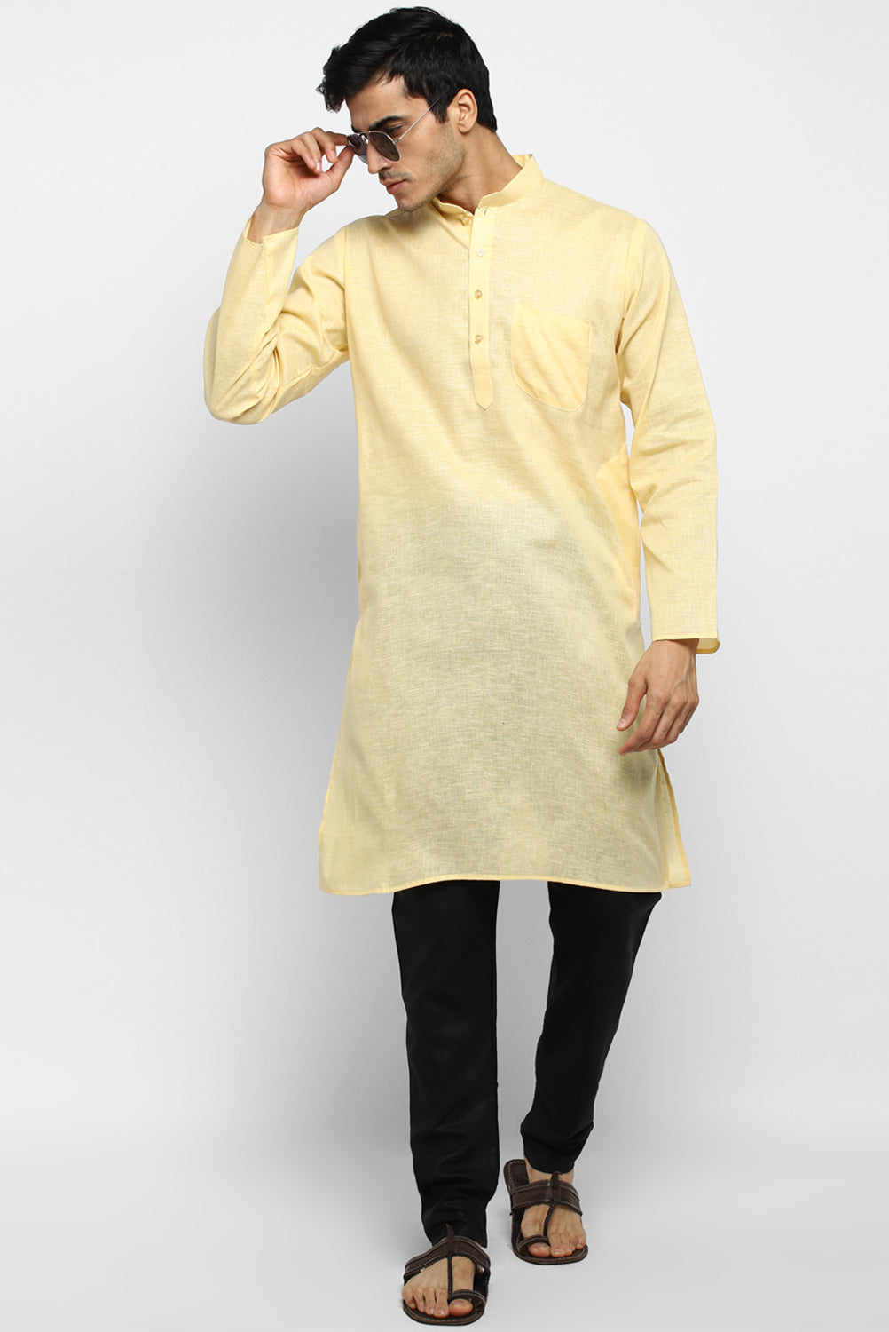 Mens Cotton Slub Kurta Pyjama Set