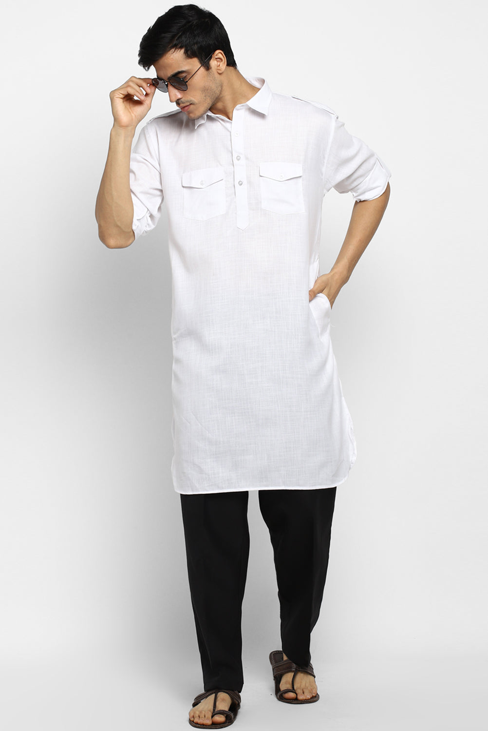 Mens Cotton Pathani Kurta Pant Set