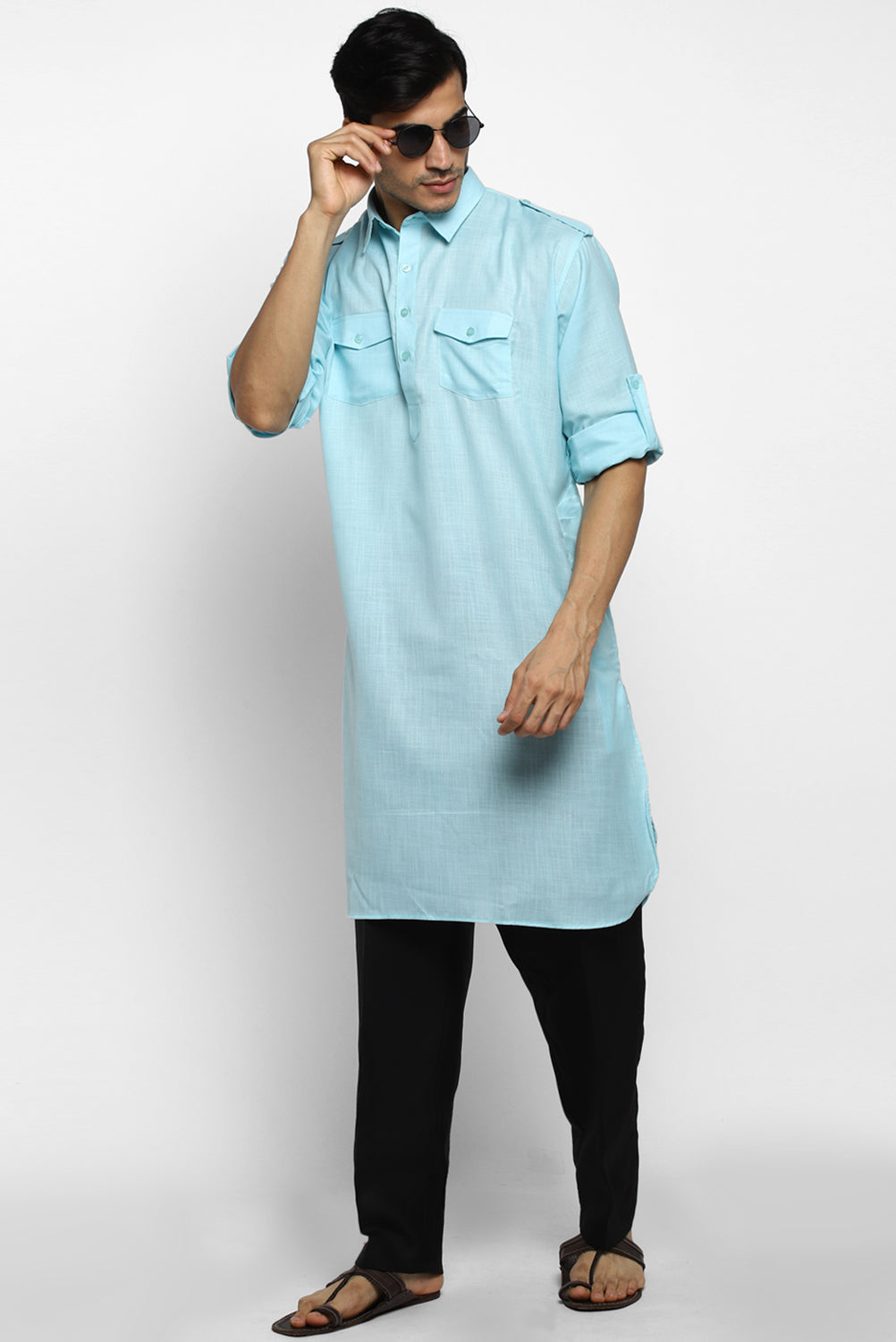 Mens Cotton Pathani Kurta Pant Set