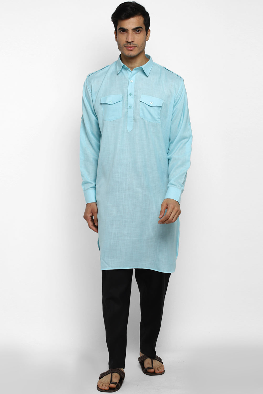 Mens Cotton Pathani Kurta Pant Set