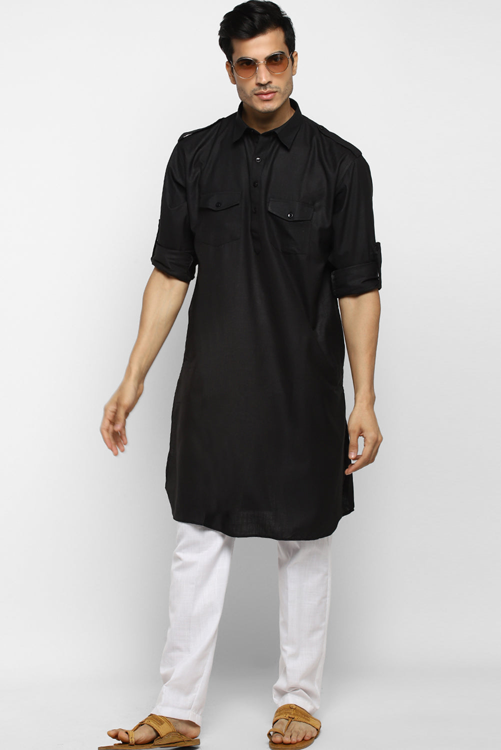 Mens Cotton Pathani Kurta Pant Set