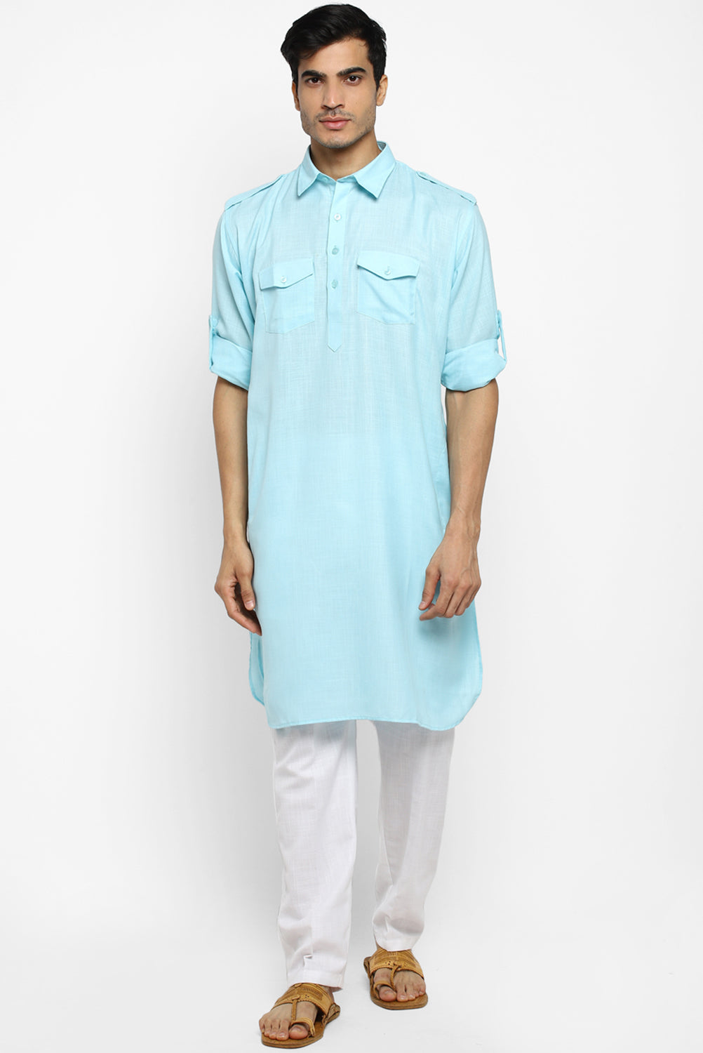 Mens Cotton Pathani Kurta Pant Set