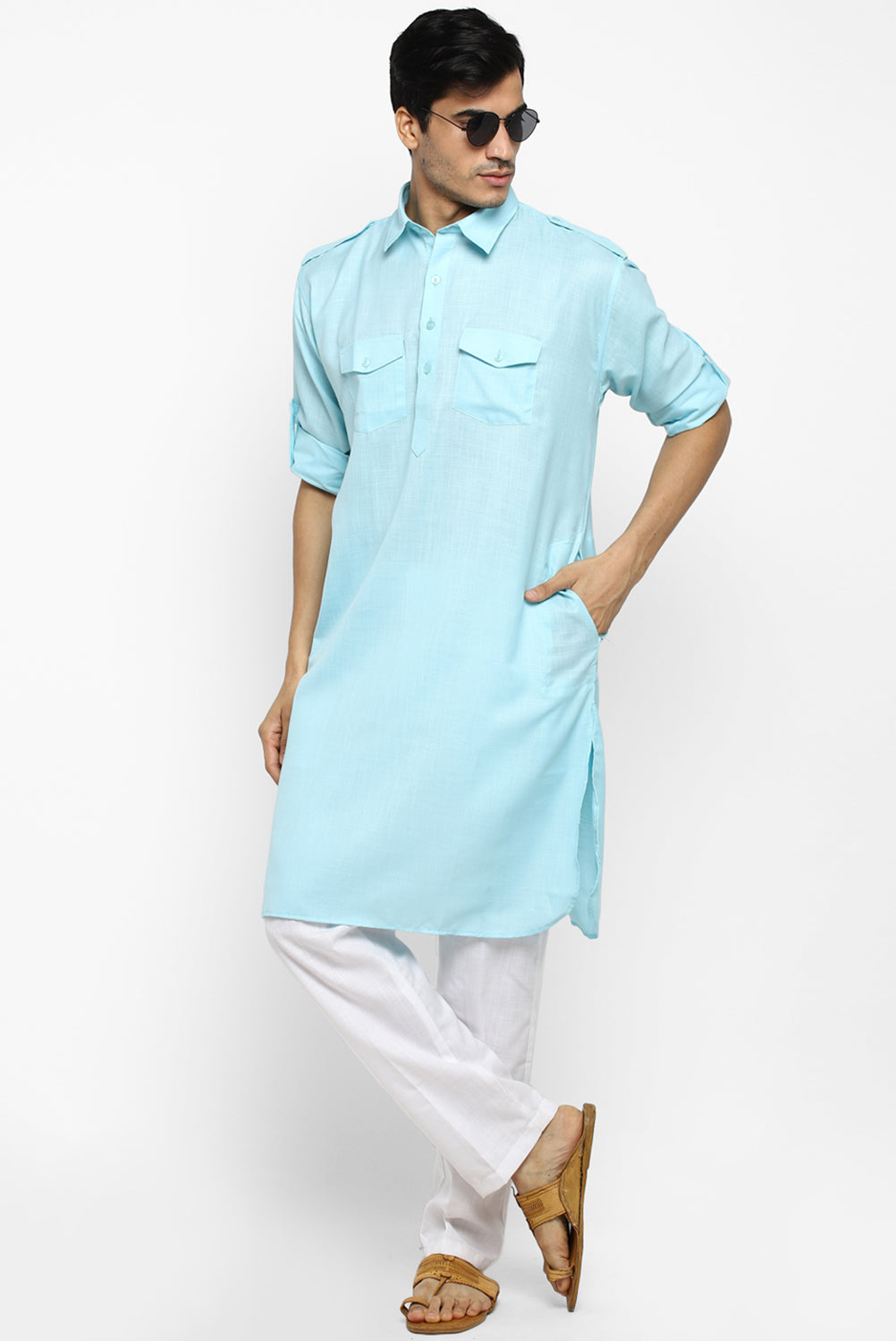 Mens Cotton Pathani Kurta Pant Set