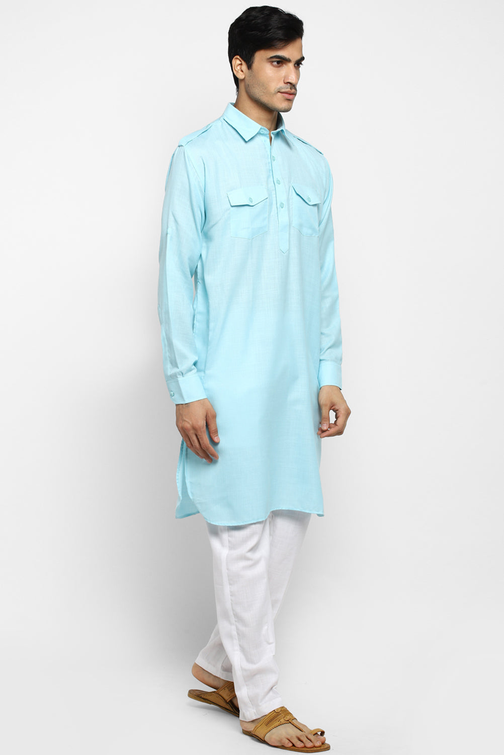 Mens Cotton Pathani Kurta Pant Set