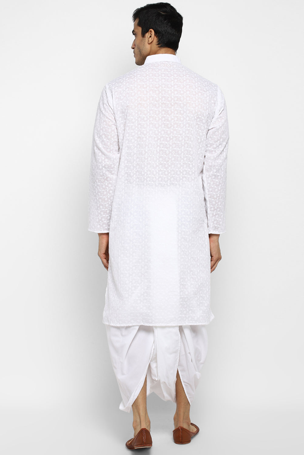 Mens Embroidered Cotton Dhoti Kurta Set