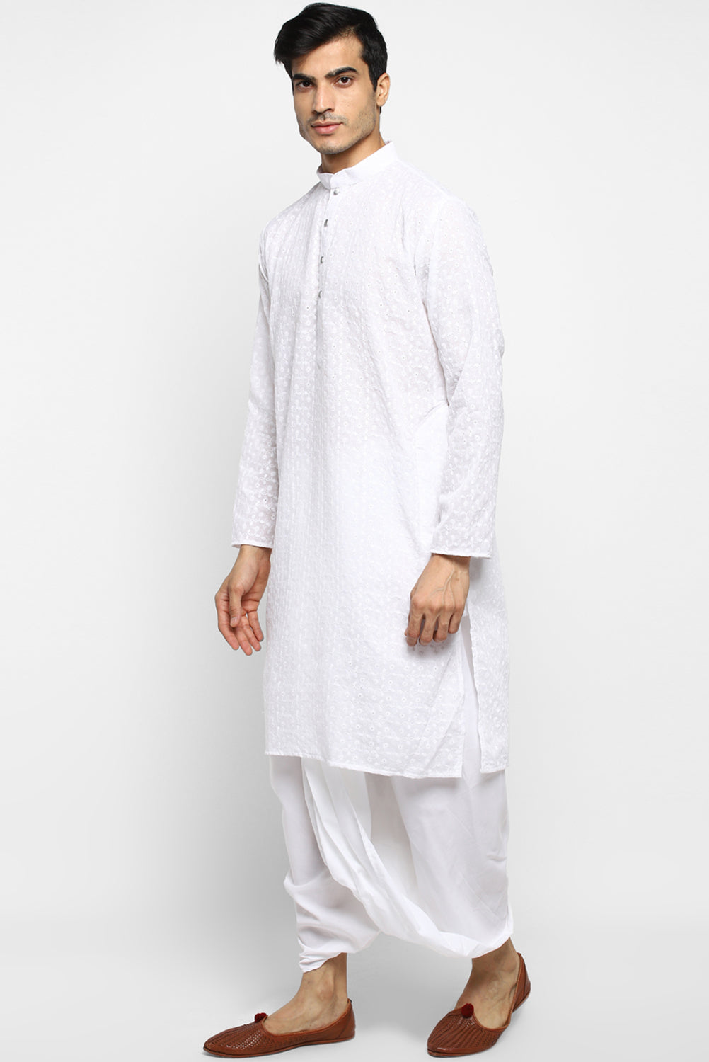 Mens Embroidered Cotton Dhoti Kurta Set