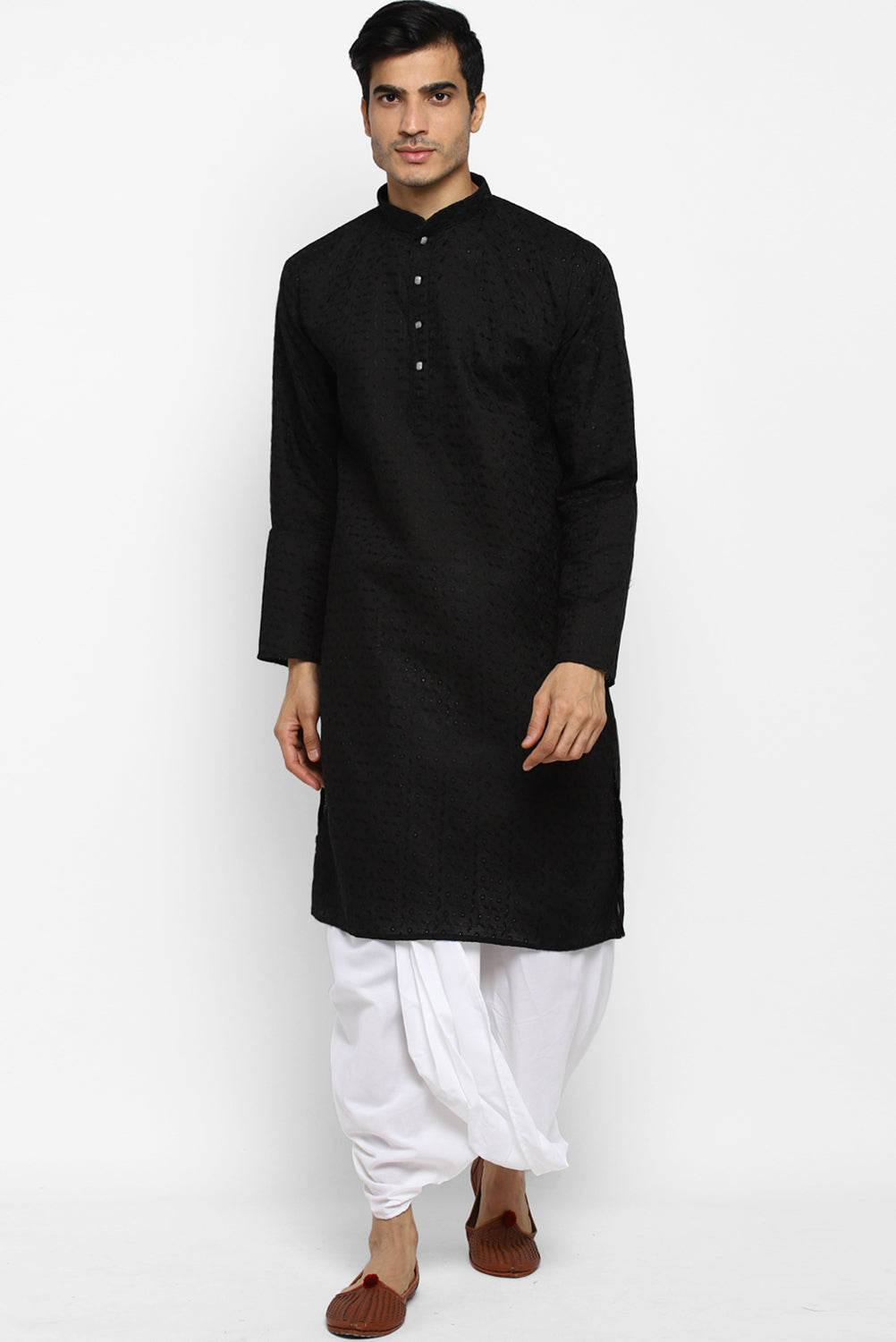 Mens Embroidered Cotton Dhoti Kurta Set