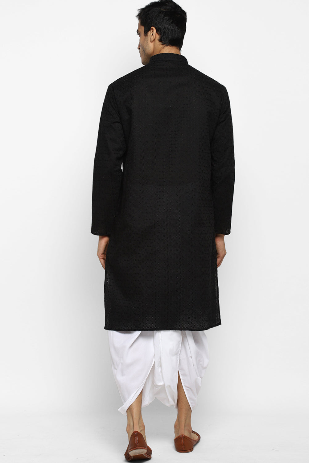 Mens Embroidered Cotton Dhoti Kurta Set