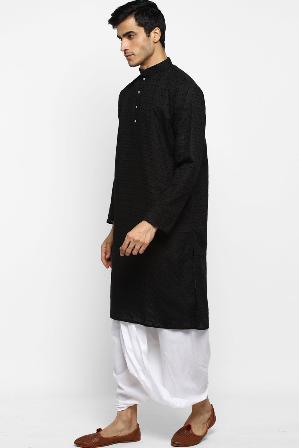 Mens Embroidered Cotton Dhoti Kurta Set