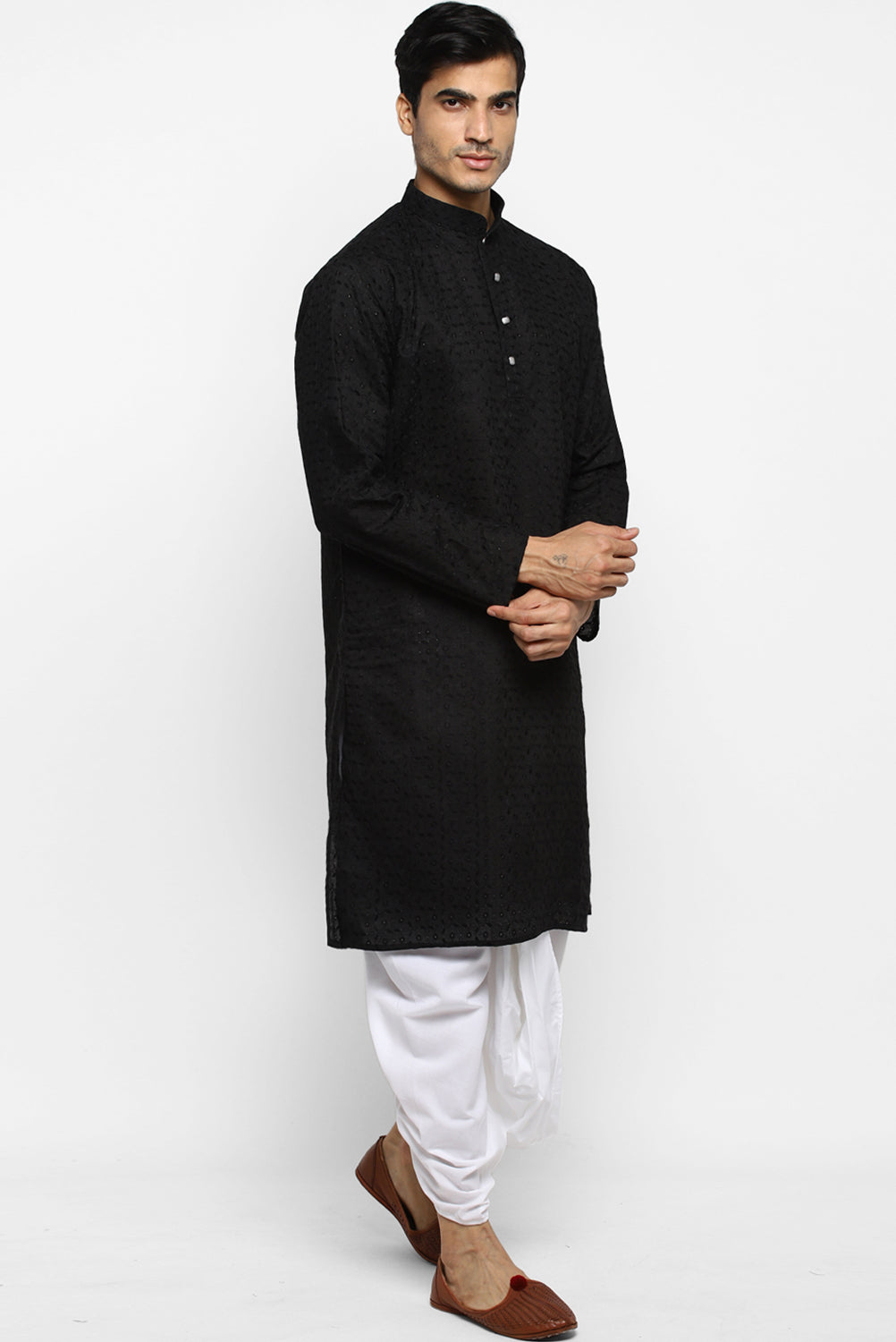 Mens Embroidered Cotton Dhoti Kurta Set